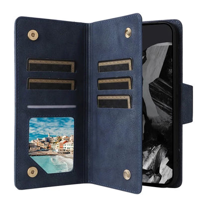 For Google Pixel 9 Pro Case Zipper Wallet Leather Stand Phone Cover Rivet Decor