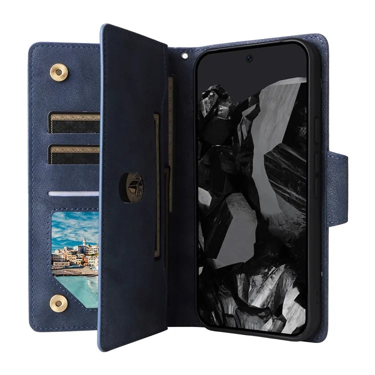 For Google Pixel 9 Pro Case Zipper Wallet Leather Stand Phone Cover Rivet Decor