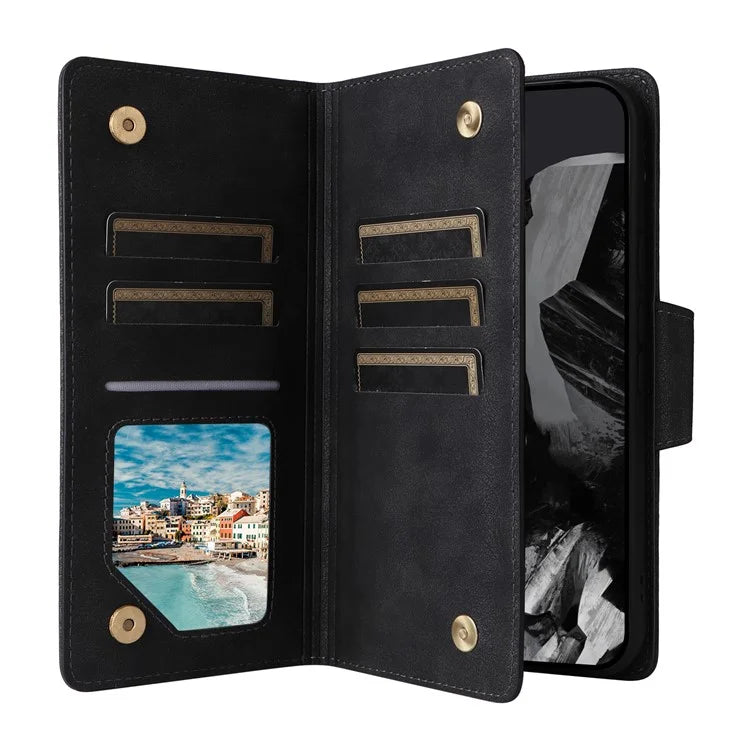 For Google Pixel 9 Pro Case Zipper Wallet Leather Stand Phone Cover Rivet Decor