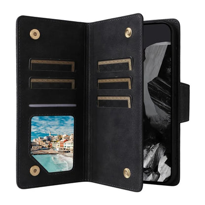 For Google Pixel 9 Pro Case Zipper Wallet Leather Stand Phone Cover Rivet Decor