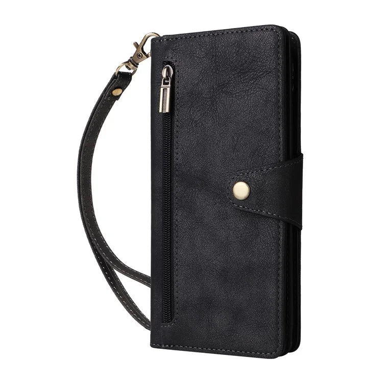 For Google Pixel 9 Pro Case Zipper Wallet Leather Stand Phone Cover Rivet Decor