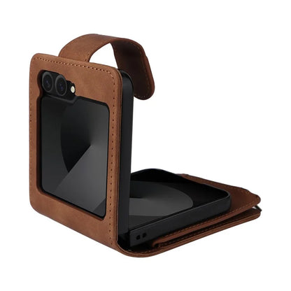 For Samsung Galaxy Z Flip6 5G Leather Case Zipper Wallet Phone Cover with Shoulder Strap