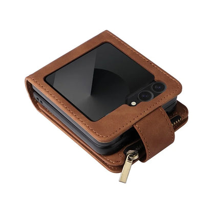 For Samsung Galaxy Z Flip6 5G Leather Case Zipper Wallet Phone Cover with Shoulder Strap