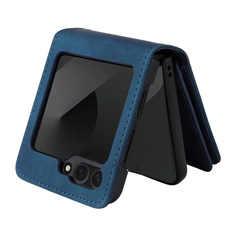 For Samsung Galaxy Z Flip6 5G Leather Case Zipper Wallet Phone Cover with Shoulder Strap