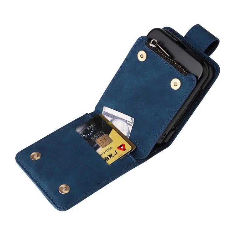 For Samsung Galaxy Z Flip6 5G Leather Case Zipper Wallet Phone Cover with Shoulder Strap