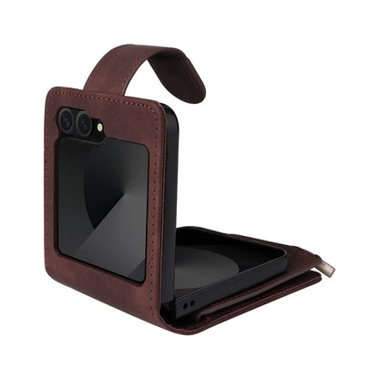 For Samsung Galaxy Z Flip6 5G Leather Case Zipper Wallet Phone Cover with Shoulder Strap