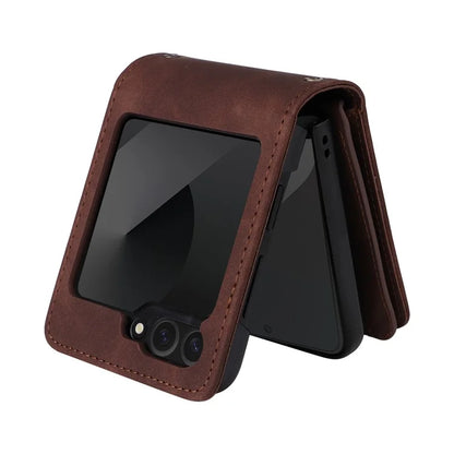 For Samsung Galaxy Z Flip6 5G Leather Case Zipper Wallet Phone Cover with Shoulder Strap