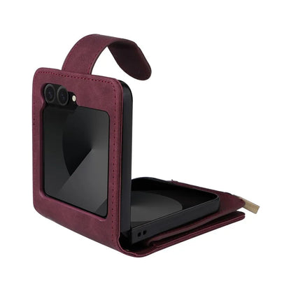 For Samsung Galaxy Z Flip6 5G Leather Case Zipper Wallet Phone Cover with Shoulder Strap