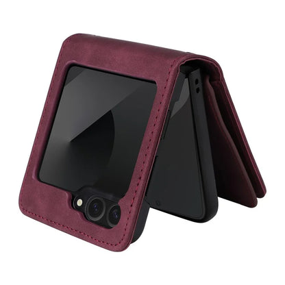 For Samsung Galaxy Z Flip6 5G Leather Case Zipper Wallet Phone Cover with Shoulder Strap