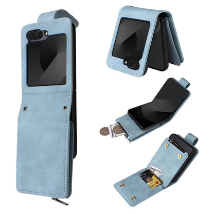 For Samsung Galaxy Z Flip6 5G Leather Case Zipper Wallet Phone Cover with Shoulder Strap