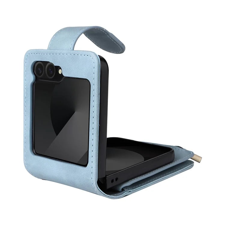 For Samsung Galaxy Z Flip6 5G Leather Case Zipper Wallet Phone Cover with Shoulder Strap