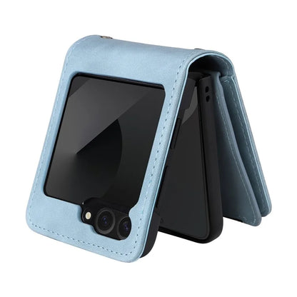 For Samsung Galaxy Z Flip6 5G Leather Case Zipper Wallet Phone Cover with Shoulder Strap