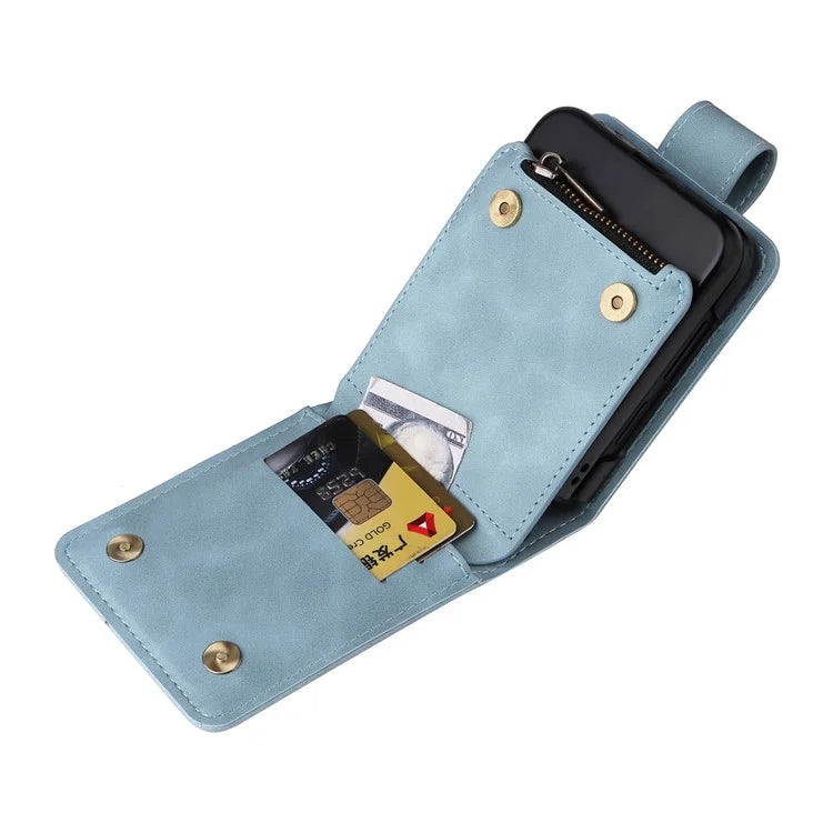 For Samsung Galaxy Z Flip6 5G Leather Case Zipper Wallet Phone Cover with Shoulder Strap