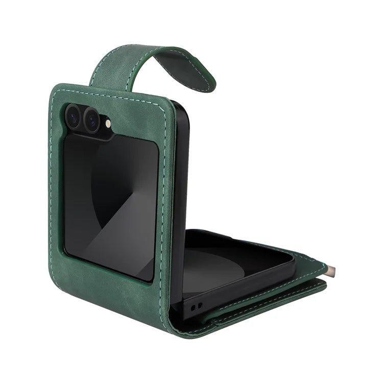 For Samsung Galaxy Z Flip6 5G Leather Case Zipper Wallet Phone Cover with Shoulder Strap