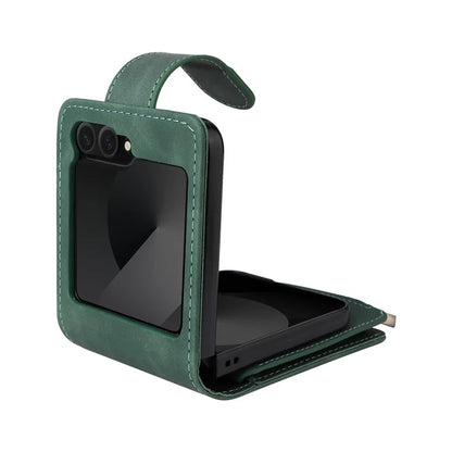 For Samsung Galaxy Z Flip6 5G Leather Case Zipper Wallet Phone Cover with Shoulder Strap