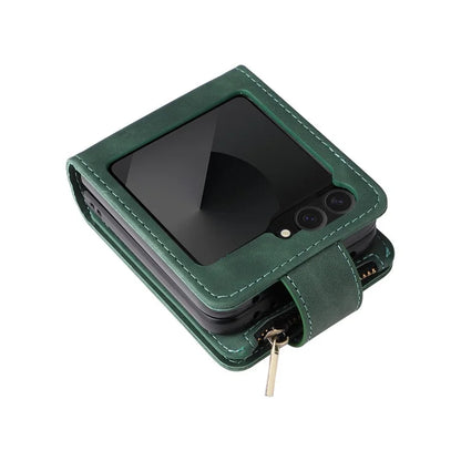 For Samsung Galaxy Z Flip6 5G Leather Case Zipper Wallet Phone Cover with Shoulder Strap