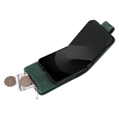 For Samsung Galaxy Z Flip6 5G Leather Case Zipper Wallet Phone Cover with Shoulder Strap