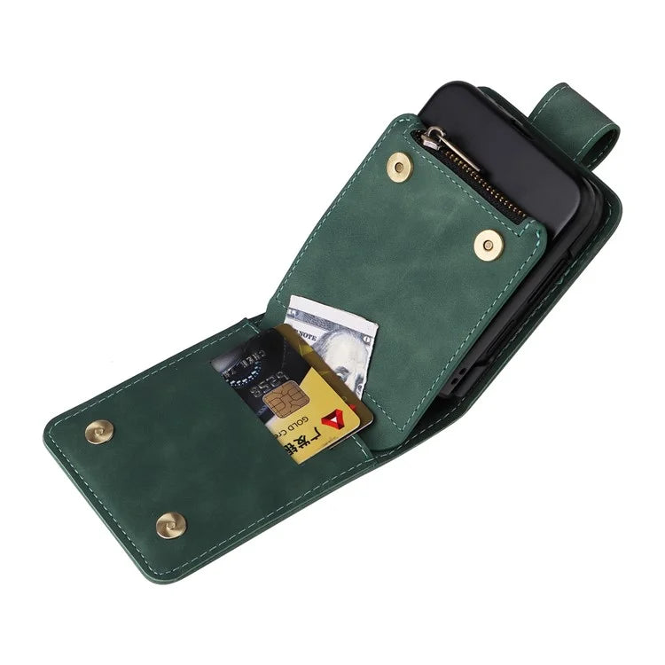 For Samsung Galaxy Z Flip6 5G Leather Case Zipper Wallet Phone Cover with Shoulder Strap