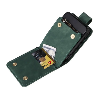 For Samsung Galaxy Z Flip6 5G Leather Case Zipper Wallet Phone Cover with Shoulder Strap