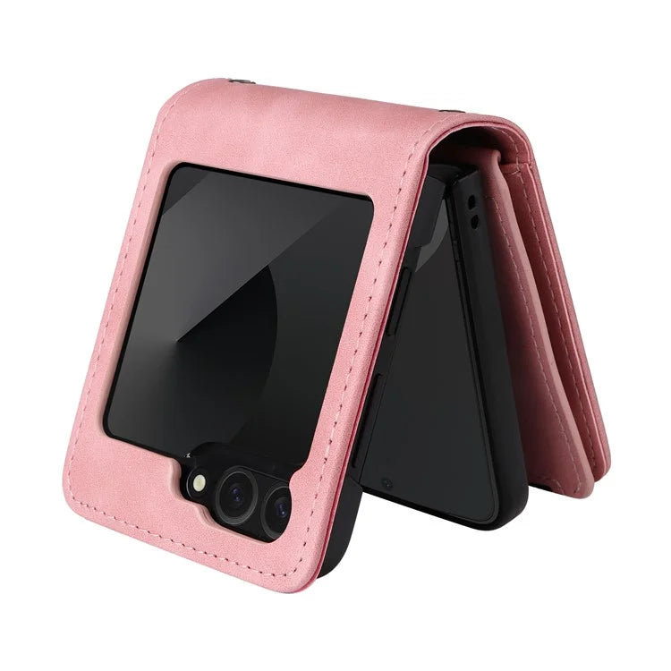 For Samsung Galaxy Z Flip6 5G Leather Case Zipper Wallet Phone Cover with Shoulder Strap