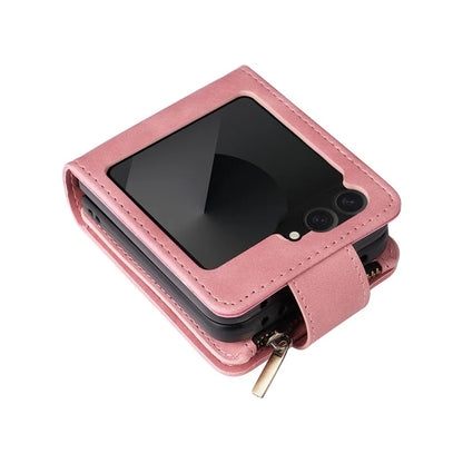 For Samsung Galaxy Z Flip6 5G Leather Case Zipper Wallet Phone Cover with Shoulder Strap