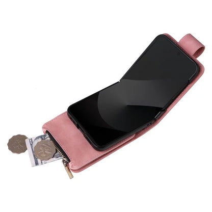 For Samsung Galaxy Z Flip6 5G Leather Case Zipper Wallet Phone Cover with Shoulder Strap
