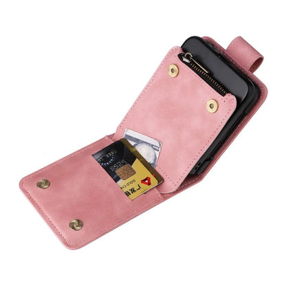 For Samsung Galaxy Z Flip6 5G Leather Case Zipper Wallet Phone Cover with Shoulder Strap