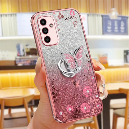 For Samsung Galaxy A55 5G Case Butterfly Kickstand TPU Glitter Phone Cover Flower Pattern