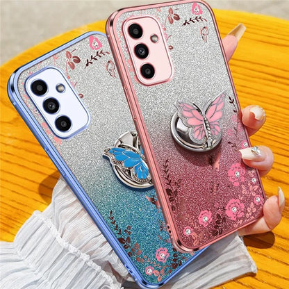 For Samsung Galaxy A55 5G Case Butterfly Kickstand TPU Glitter Phone Cover Flower Pattern