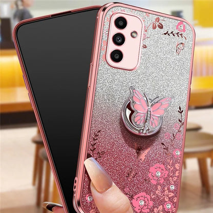 For Samsung Galaxy A55 5G Case Butterfly Kickstand TPU Glitter Phone Cover Flower Pattern