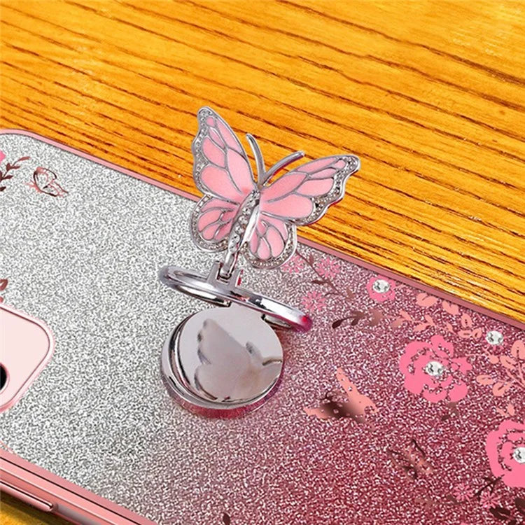 For Samsung Galaxy A55 5G Case Butterfly Kickstand TPU Glitter Phone Cover Flower Pattern