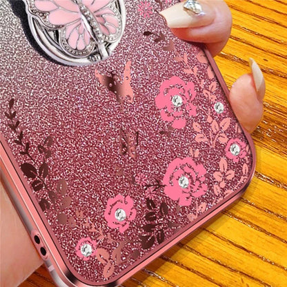 For Samsung Galaxy A55 5G Case Butterfly Kickstand TPU Glitter Phone Cover Flower Pattern
