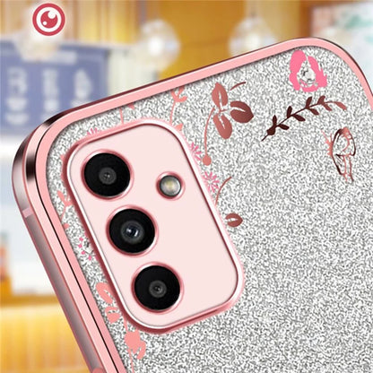 For Samsung Galaxy A55 5G Case Butterfly Kickstand TPU Glitter Phone Cover Flower Pattern