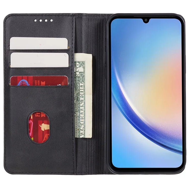 For Samsung Galaxy A06 Case Leather Wallet Phone Cover Calf Texture Hidden Magnetic Closure