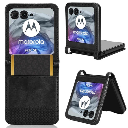 For Motorola Razr 50 5G / Razr 2024 5G Case Retro Texture Leather+PC Phone Cover with Card Slot