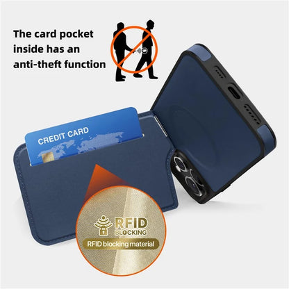 For iPhone 14 Pro Max Case Compatible with MagSafe RFID Blocking Card Slot Leather Back Cover