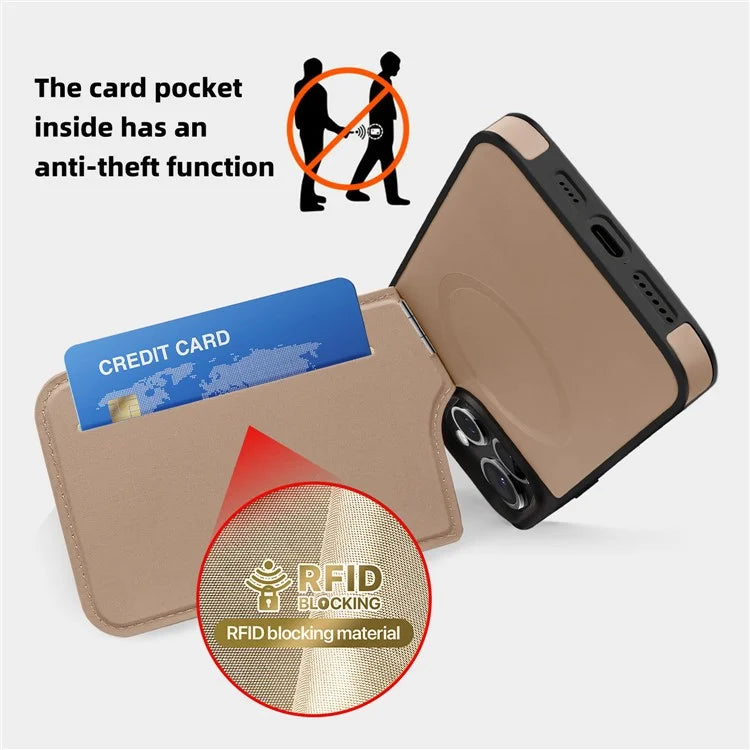 For iPhone 14 Pro Max Case Compatible with MagSafe RFID Blocking Card Slot Leather Back Cover