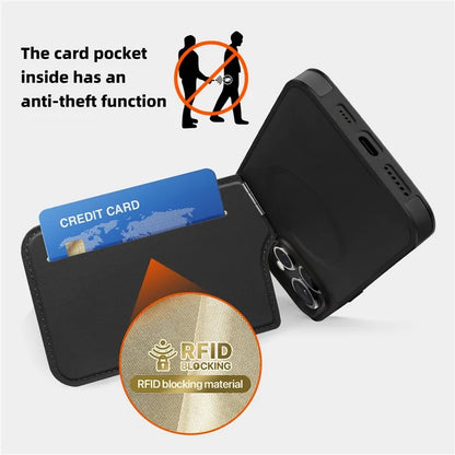For iPhone 14 Pro Max Case Compatible with MagSafe RFID Blocking Card Slot Leather Back Cover