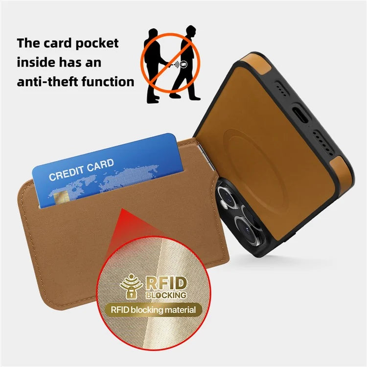 For iPhone 14 Pro Case Compatible with MagSafe RFID Blocking Card Slot Leather Back Cover
