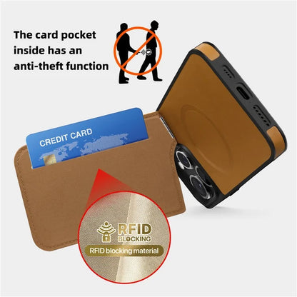 For iPhone 14 Pro Case Compatible with MagSafe RFID Blocking Card Slot Leather Back Cover