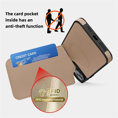 For iPhone 14 Case Case Compatible with MagSafe RFID Blocking Card Slot Leather Back Cover