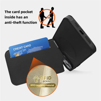 For iPhone 14 Case Case Compatible with MagSafe RFID Blocking Card Slot Leather Back Cover