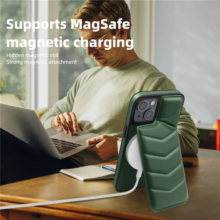 For iPhone 14 Case Case Compatible with MagSafe RFID Blocking Card Slot Leather Back Cover