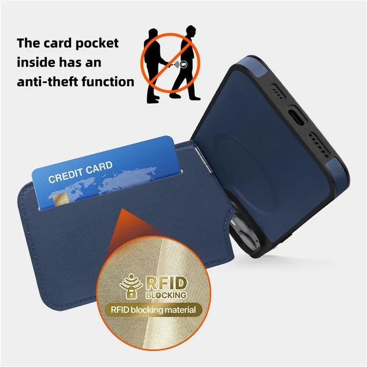 For iPhone 14 Case Case Compatible with MagSafe RFID Blocking Card Slot Leather Back Cover