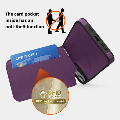 For iPhone 14 Case Case Compatible with MagSafe RFID Blocking Card Slot Leather Back Cover