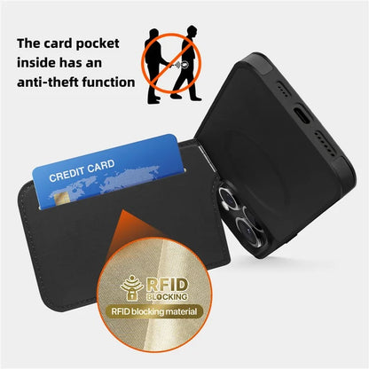 For iPhone 15 Pro Case Compatible with MagSafe RFID Blocking Card Slot Leather Back Cover