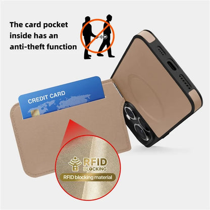 For iPhone 15 Pro Case Compatible with MagSafe RFID Blocking Card Slot Leather Back Cover