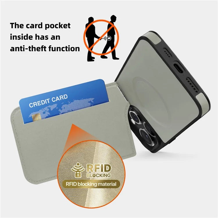 For iPhone 15 Pro Case Compatible with MagSafe RFID Blocking Card Slot Leather Back Cover