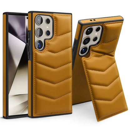 For Samsung Galaxy S24 Ultra Magnetic Case Down Coat Style Leather+TPU Kickstand Phone Cover
