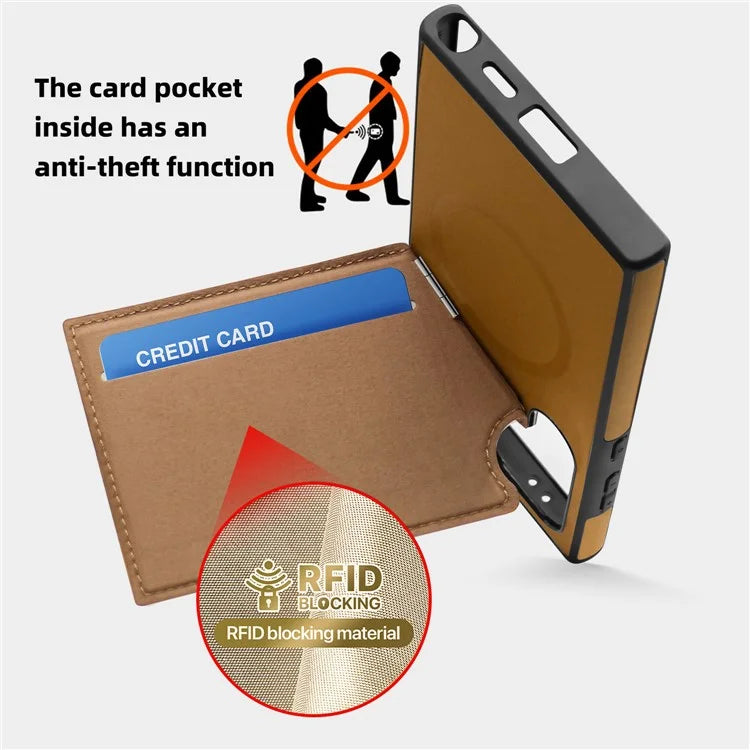 For Samsung Galaxy S24 Ultra Magnetic Case Down Coat Style Leather+TPU Kickstand Phone Cover